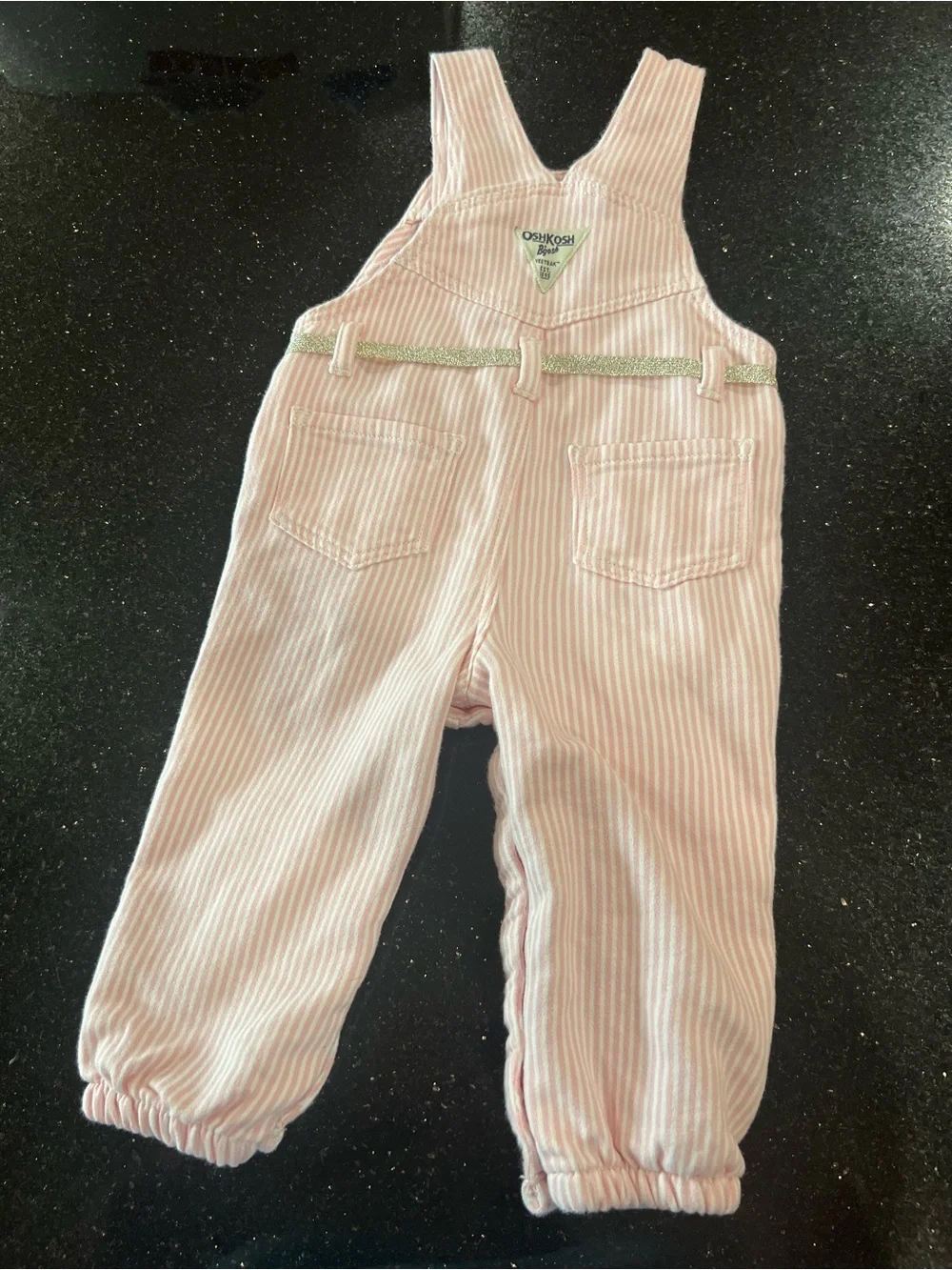 OshKosh B'gosh Pink and White Stripe Overalls with Gold Belt